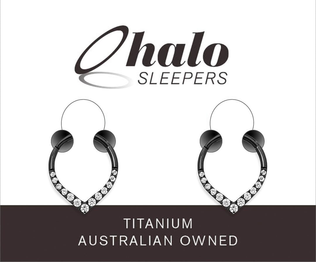 1 Pair 16G Titanium Gem Tear Drop Hinged Hoop Sleeper Earrings 8mm 10mm