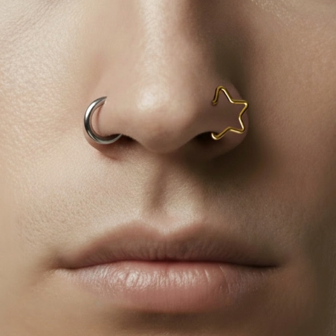1 Pair Titanium Star Hinged Hoop Sleeper Earrings