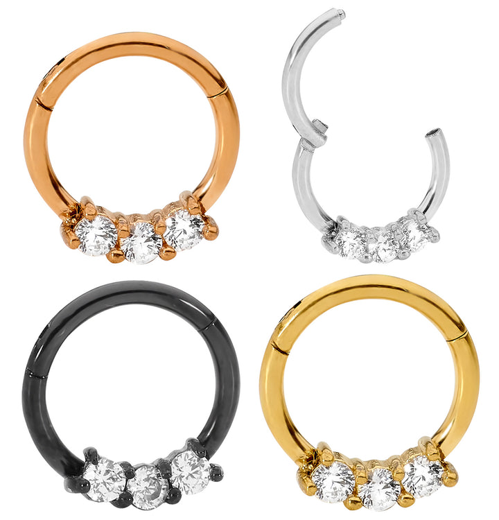 1 Pair Surgical Steel 16G Gem Hinged Hoop Sleeper Earrings