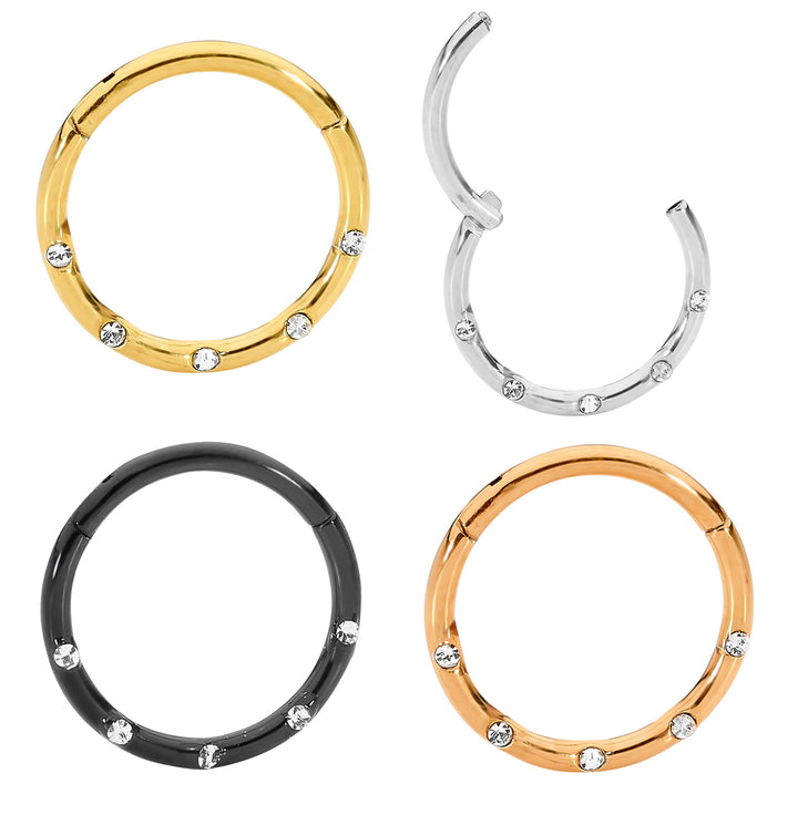 1 Pair Surgical Steel 16G Gem Hinged Hoop Sleeper Earrings