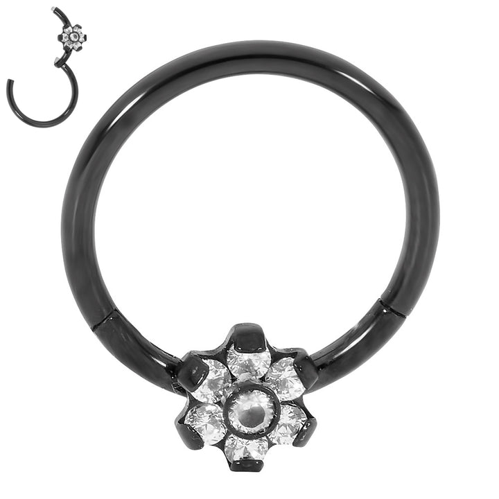 1 Pair Surgical Steel 16G Gem Flower Hinged Hoop Sleeper Earrings