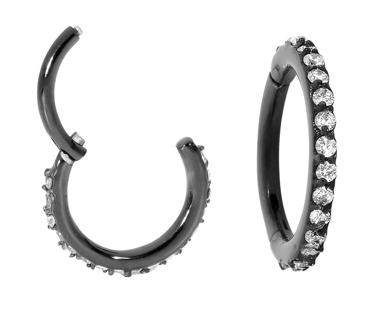 1 Piece 16G Stainless Steel Pave Gem Set Hinged Hoop Segment Ring Earring 7mm - 14mm