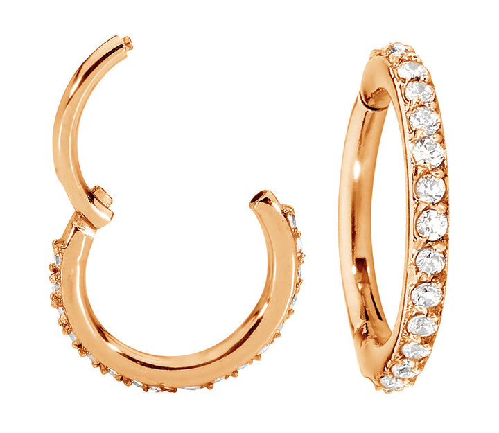 1 Piece 16G Stainless Steel Pave Gem Set Hinged Hoop Segment Ring Earring 7mm - 14mm
