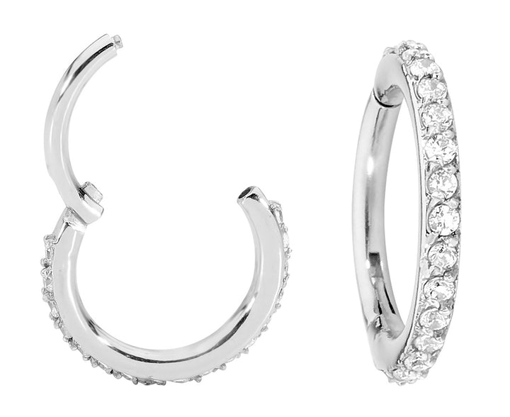 1 Piece 16G Stainless Steel Pave Gem Set Hinged Hoop Segment Ring Earring 7mm - 14mm