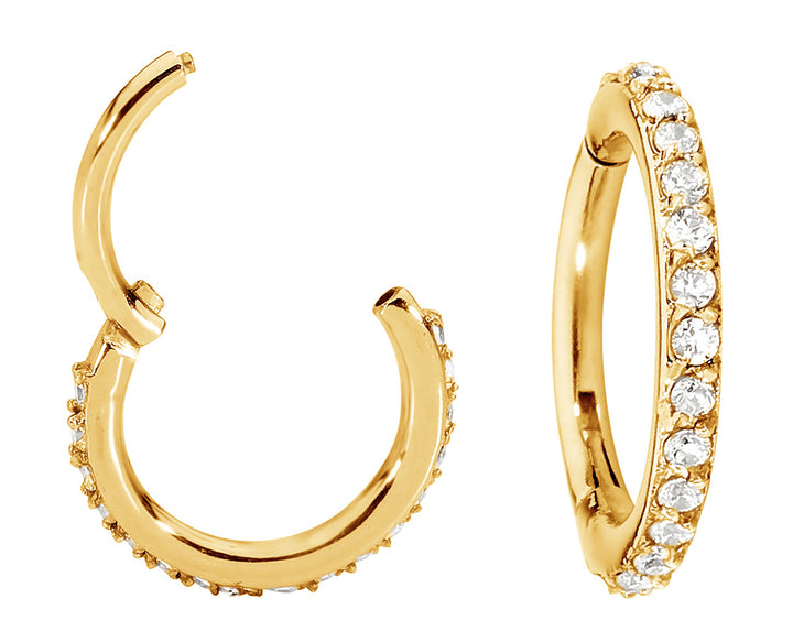 1 Piece 16G Stainless Steel Pave Gem Set Hinged Hoop Segment Ring Earring 7mm - 14mm