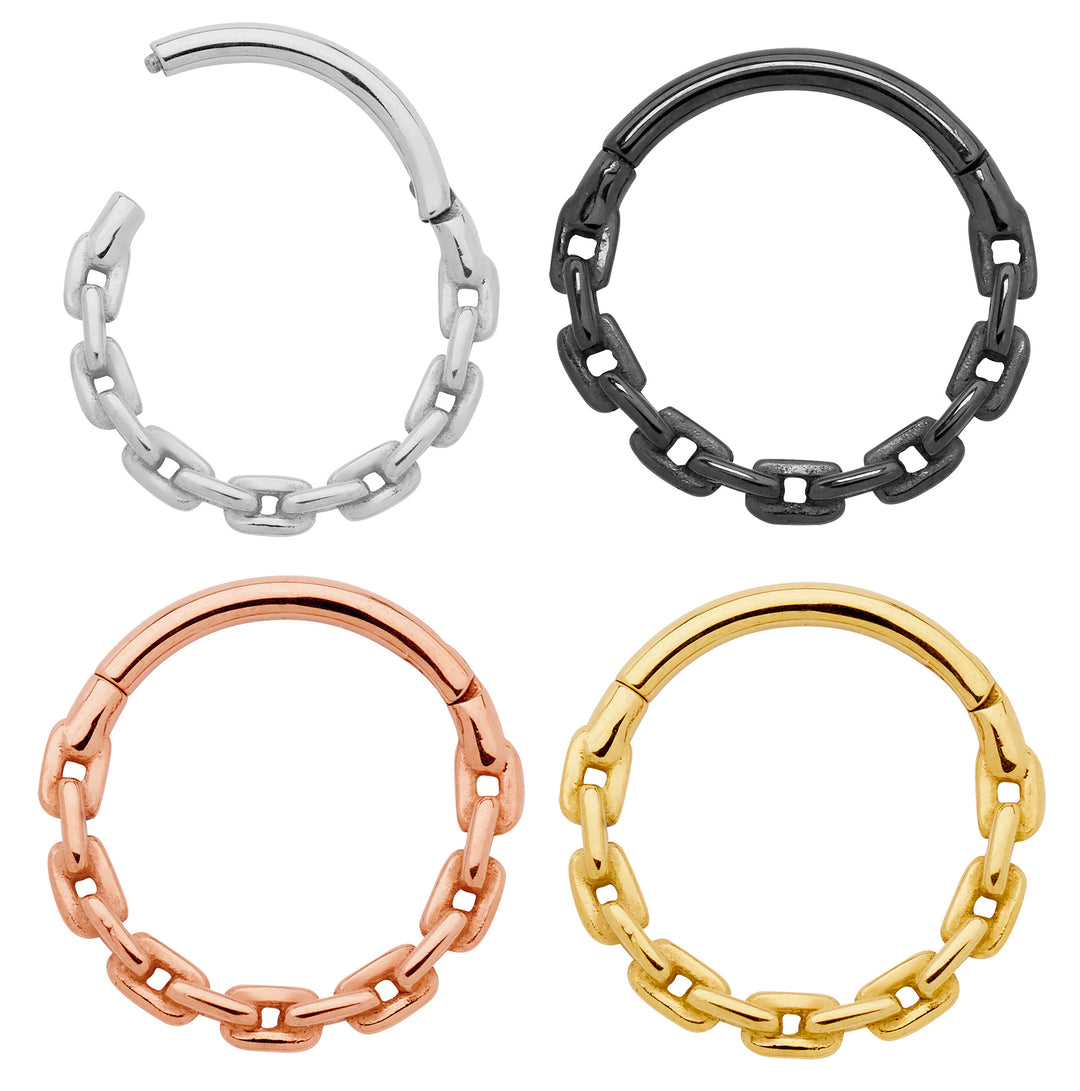 1 Pair Surgical Steel 16G Chain Link Hinged Hoop Sleeper Earrings