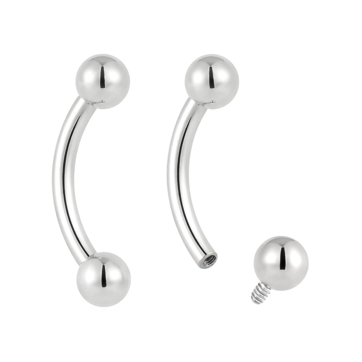 2 Pieces G23 Titanium 16G Internally Threaded Curved Barbell Piercing Bar 6mm - 12mm