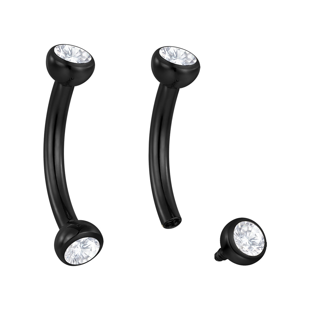 2 Pieces Titanium 16G Internally Threaded Gem Tongue Nipple Eyebrow Bar Ear Curved Barbell Body Jewellery 8mm