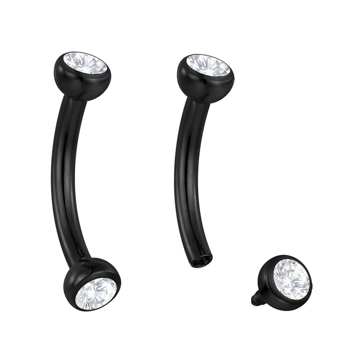 2 Pieces Titanium 16G Internally Threaded Gem Tongue Nipple Eyebrow Bar Ear Curved Barbell Body Jewellery 8mm