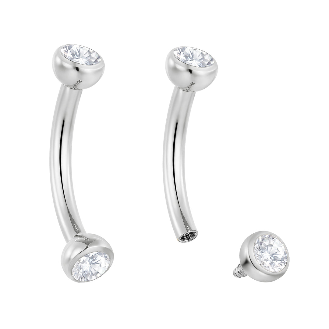 2 Pieces Titanium 16G Internally Threaded Gem Tongue Nipple Eyebrow Bar Ear Curved Barbell Body Jewellery 8mm