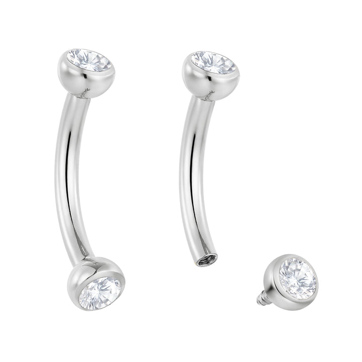 2 Pieces Titanium 16G Internally Threaded Gem Tongue Nipple Eyebrow Bar Ear Curved Barbell Body Jewellery 8mm