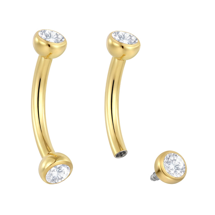 2 Pieces Titanium 16G Internally Threaded Gem Tongue Nipple Eyebrow Bar Ear Curved Barbell Body Jewellery 8mm