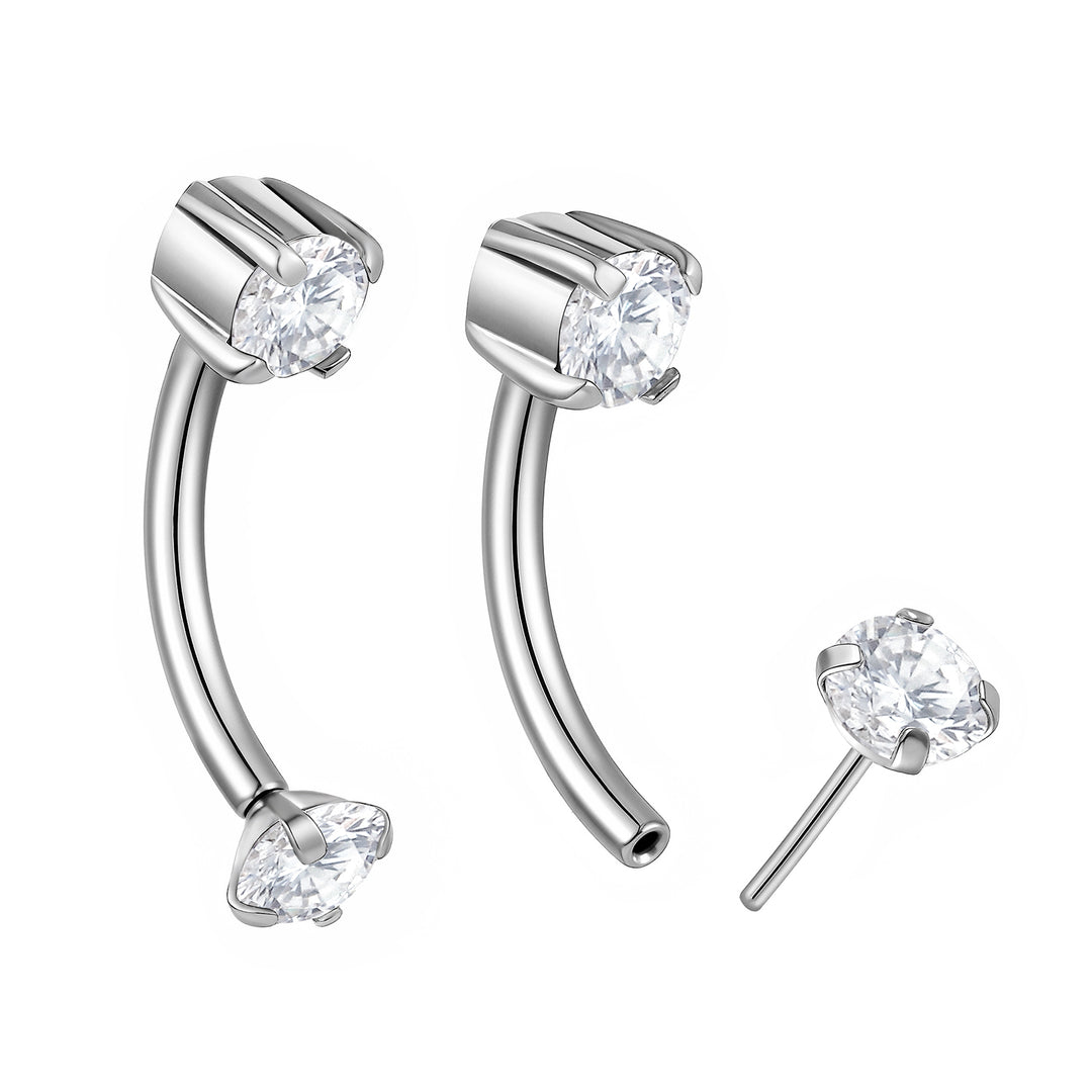 1 Pair Titanium 16G Threadless Gem Curved Barbell