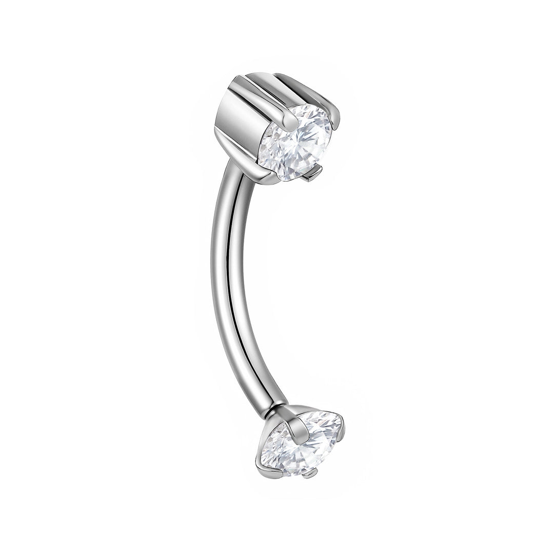 1 Pair Titanium 16G Threadless Gem Curved Barbell