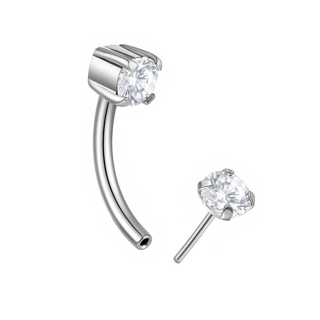 1 Pair Titanium 16G Threadless Gem Curved Barbell