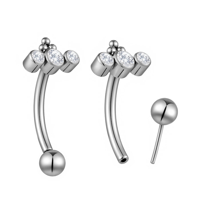 1 Pair Titanium 16G Threadless Gem Curved Barbell