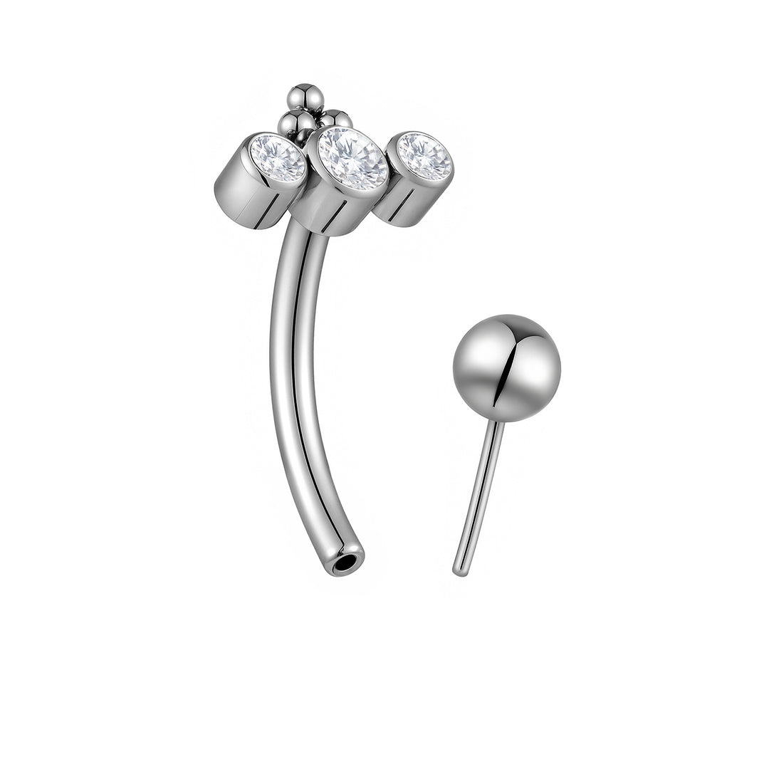 1 Pair Titanium 16G Threadless Gem Curved Barbell