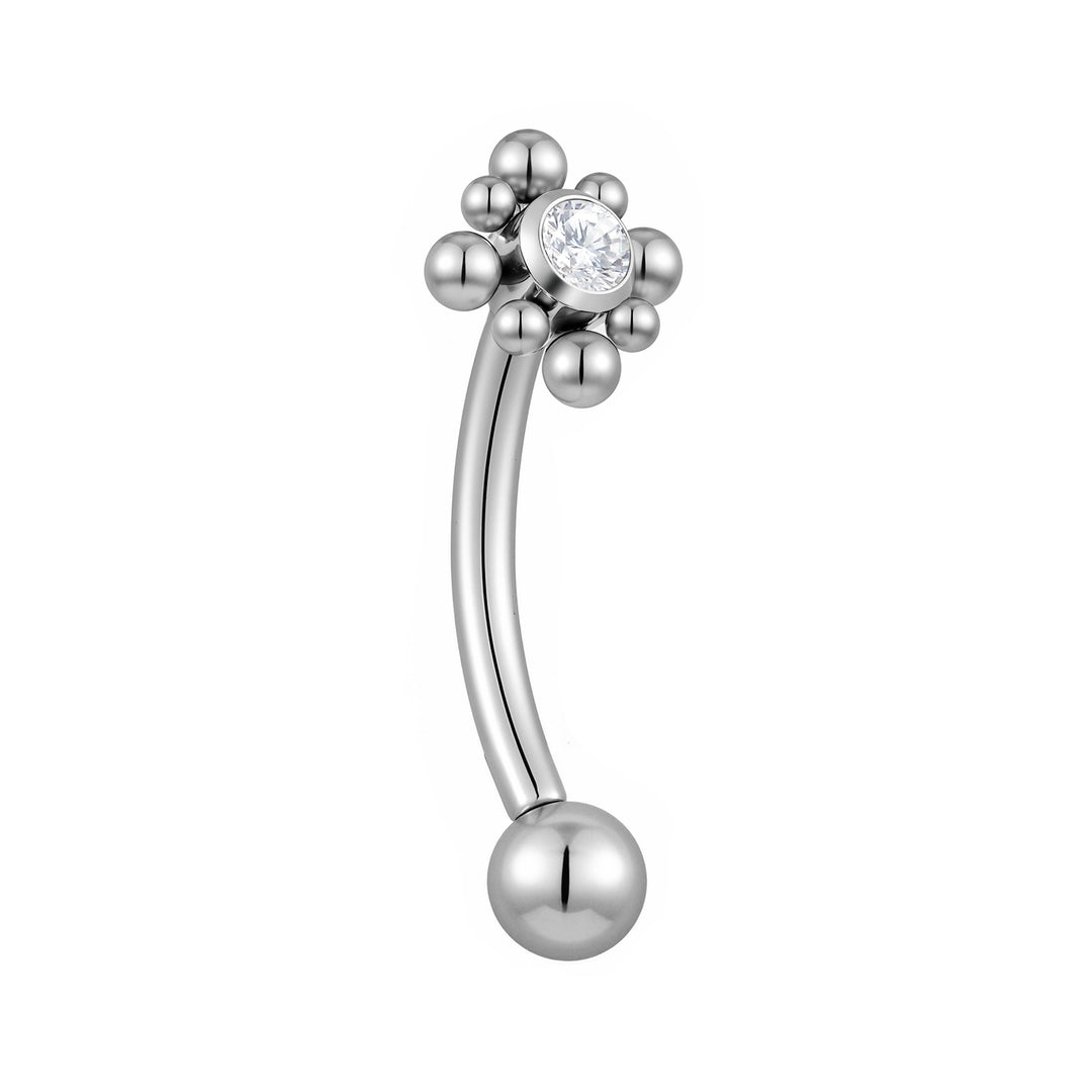 1 Pair Titanium 16G Threadless Flower Gem Curved Barbell
