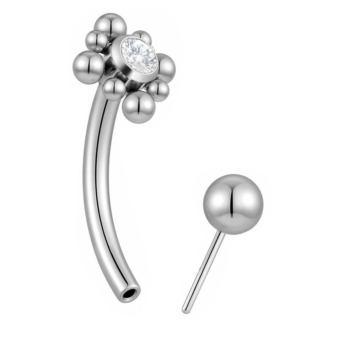1 Pair Titanium 16G Threadless Flower Gem Curved Barbell