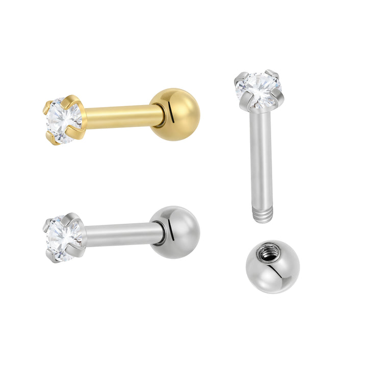 2 Pieces Titanium 16G Gem Tragus Helix Cartilage Ear Bar Barbell Body Jewellery 6mm