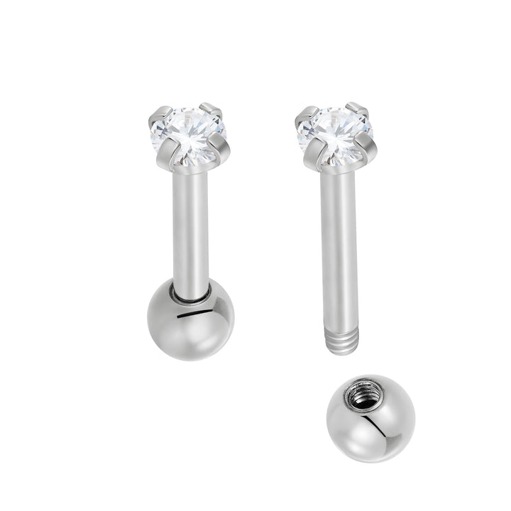 2 Pieces Titanium 16G Gem Tragus Helix Cartilage Ear Bar Barbell Body Jewellery 6mm