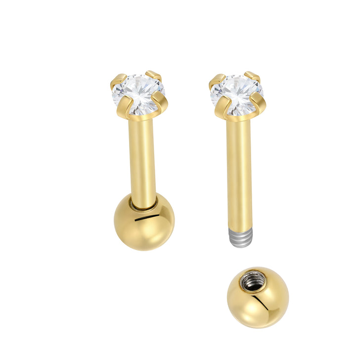 2 Pieces Titanium 16G Gem Tragus Helix Cartilage Ear Bar Barbell Body Jewellery 6mm