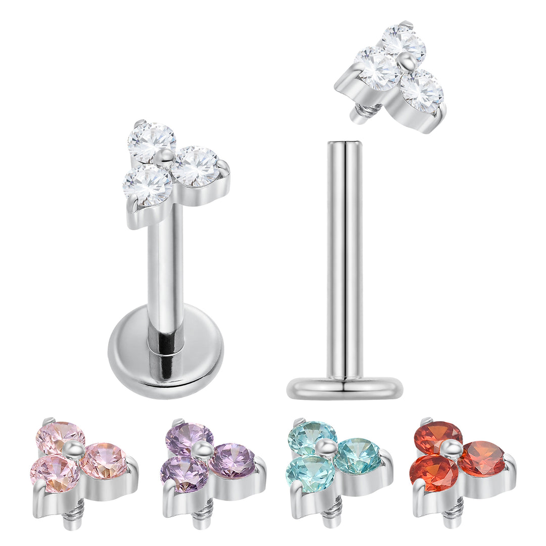 1 Pair Titanium 16G Internally Threaded CZ Cluster Flat Back Labret Studs