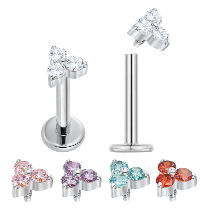1 Pair Titanium 16G Internally Threaded CZ Cluster Flat Back Labret Studs