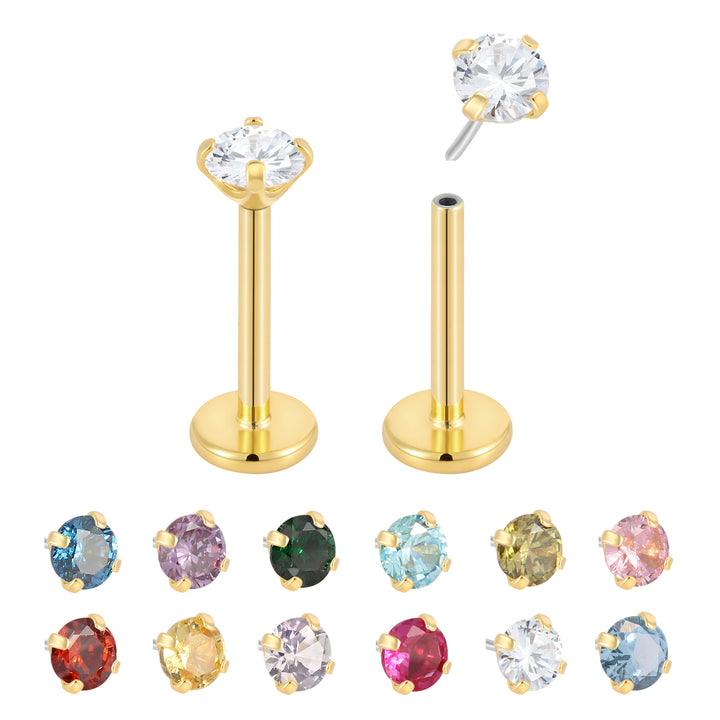 1 Pair Titanium 18G Threadless Birthstone Gem Labret Stud Earring