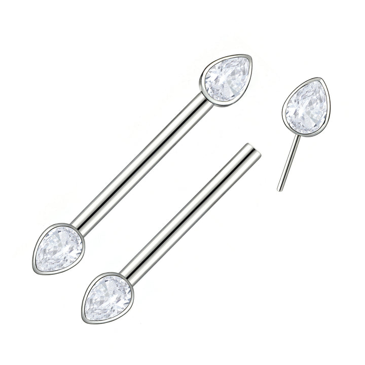 1 Pair Titanium Pear Gem Threadless Nipple Barbells