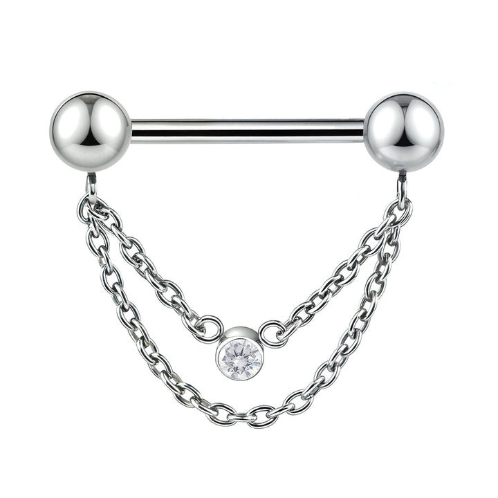1 Pair Titanium Gem Chain Threadless Nipple Barbells