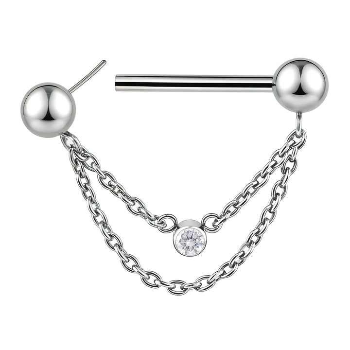 1 Pair Titanium Gem Chain Threadless Nipple Barbells