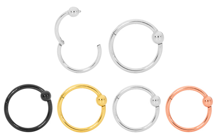 1 Pair 20G - 14G Titanium Hinged BCR Ball Closure Segment Ring Earrings 6mm - 12mm