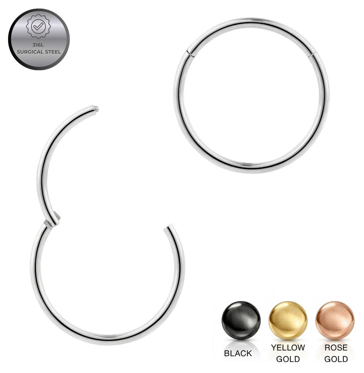 1 Pair 18G (Standard Fit) Surgical Steel Hinged Hoop Sleeper Earrings (6mm - 13mm)