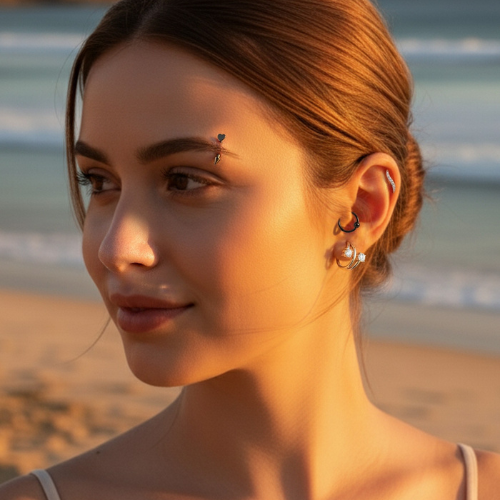 1 Pair Titanium 16G Double Gem Hinged Hoop Sleeper Earrings