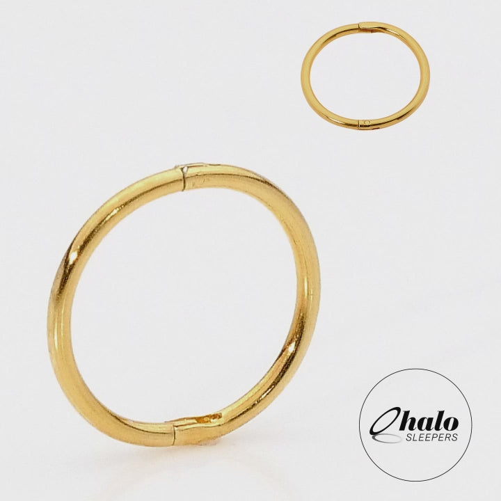 1 Piece 22ct Gold Plated Solid Sterling Silver Sleeper Hinged Hoop Earring 8mm - 14mm