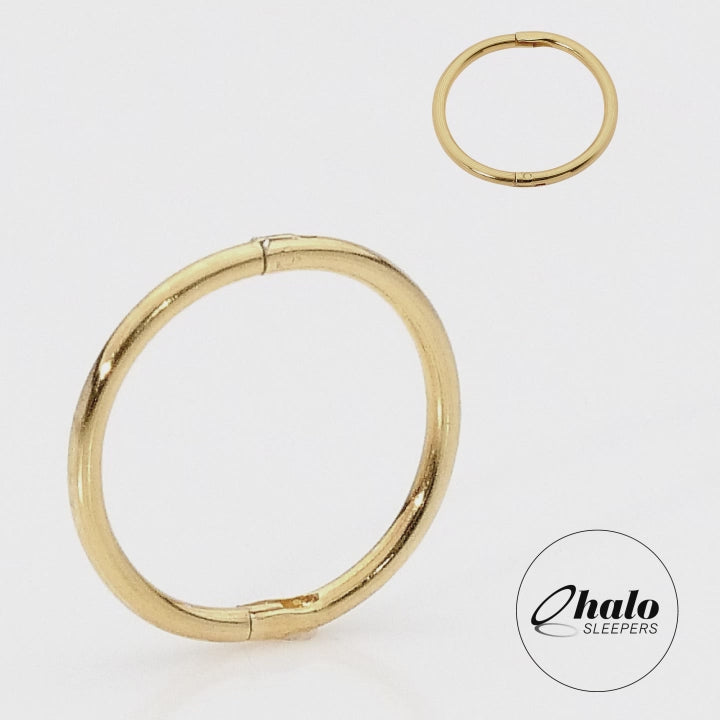 1 Pair 9ct Solid Yellow Gold Hinged Hoop Sleeper Earrings 8mm - 14mm