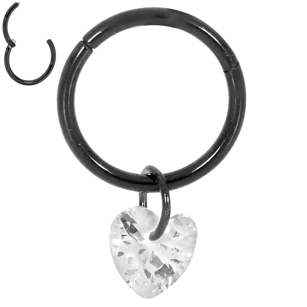1 Pair Surgical Steel 16G Gem Heart Hinged Hoop Sleeper Earrings