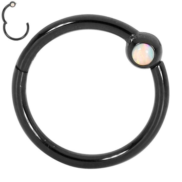 1 Pair Surgical Steel 16G Opal Hinged Hoop Sleeper Earrings
