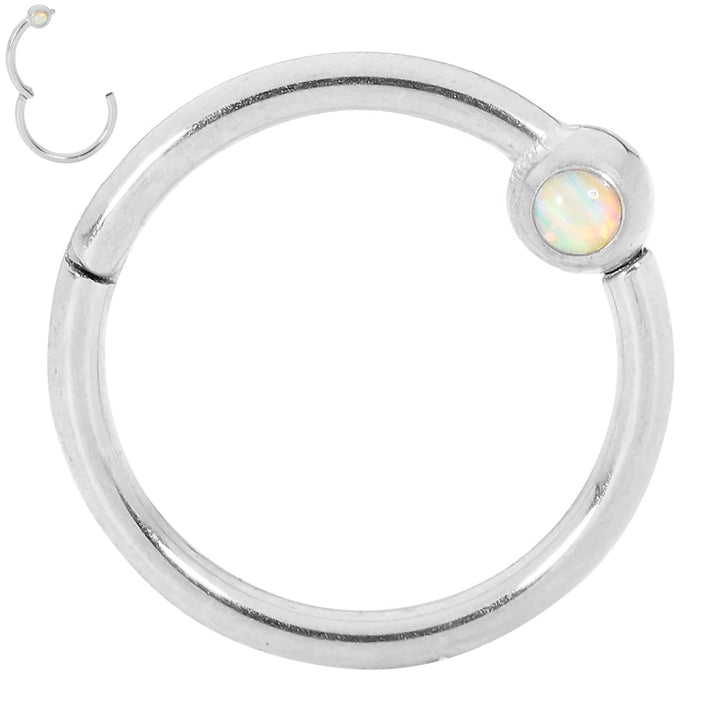 1 Pair Surgical Steel 16G Opal Hinged Hoop Sleeper Earrings