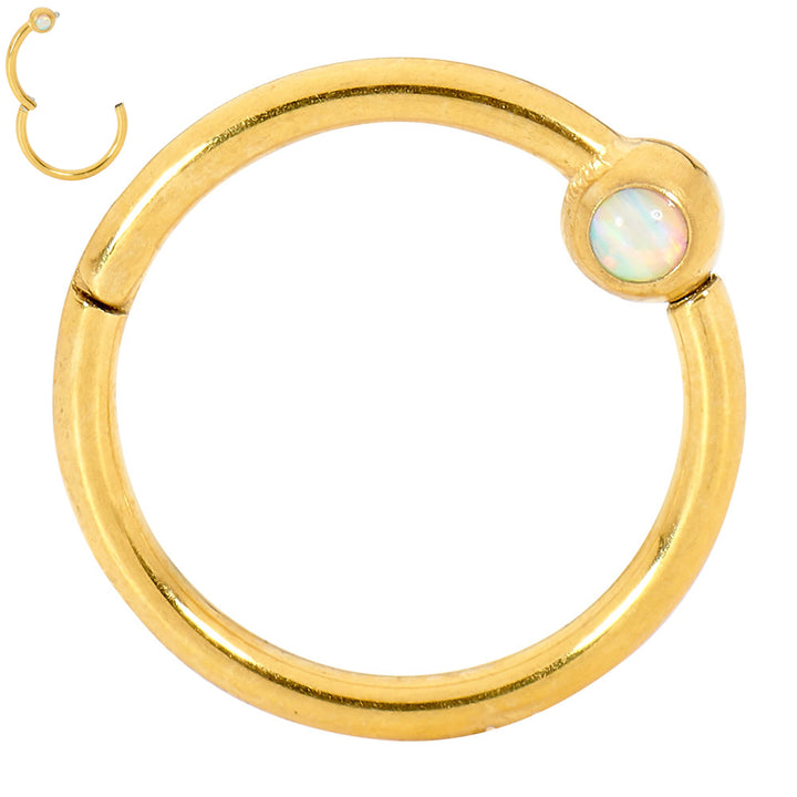 1 Pair Surgical Steel 16G Opal Hinged Hoop Sleeper Earrings