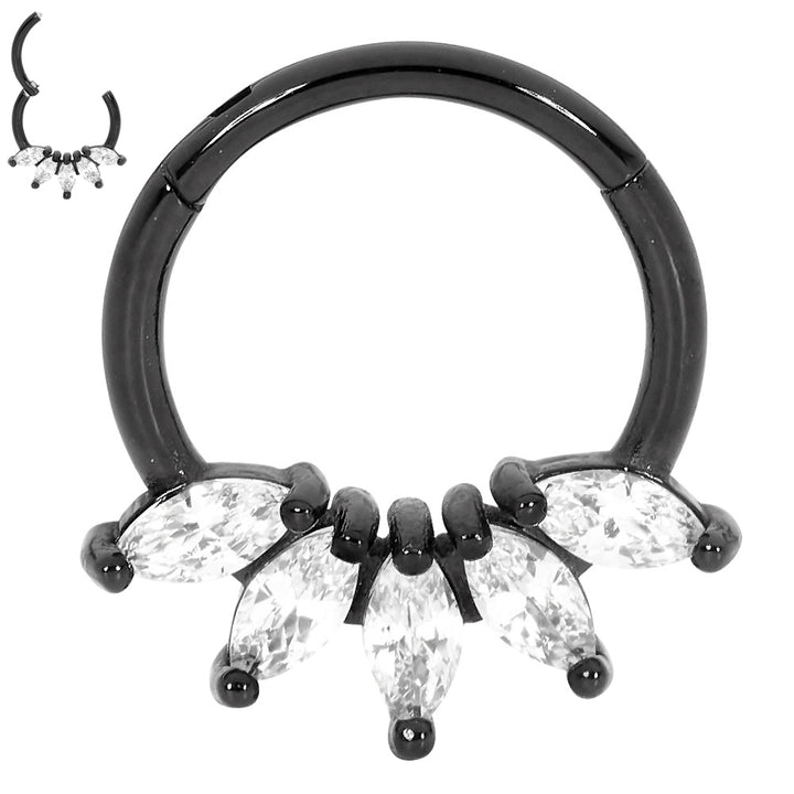 1 Pair Surgcial Steel 16G Marquise Gem Hinged Hoop Sleeper Earrings