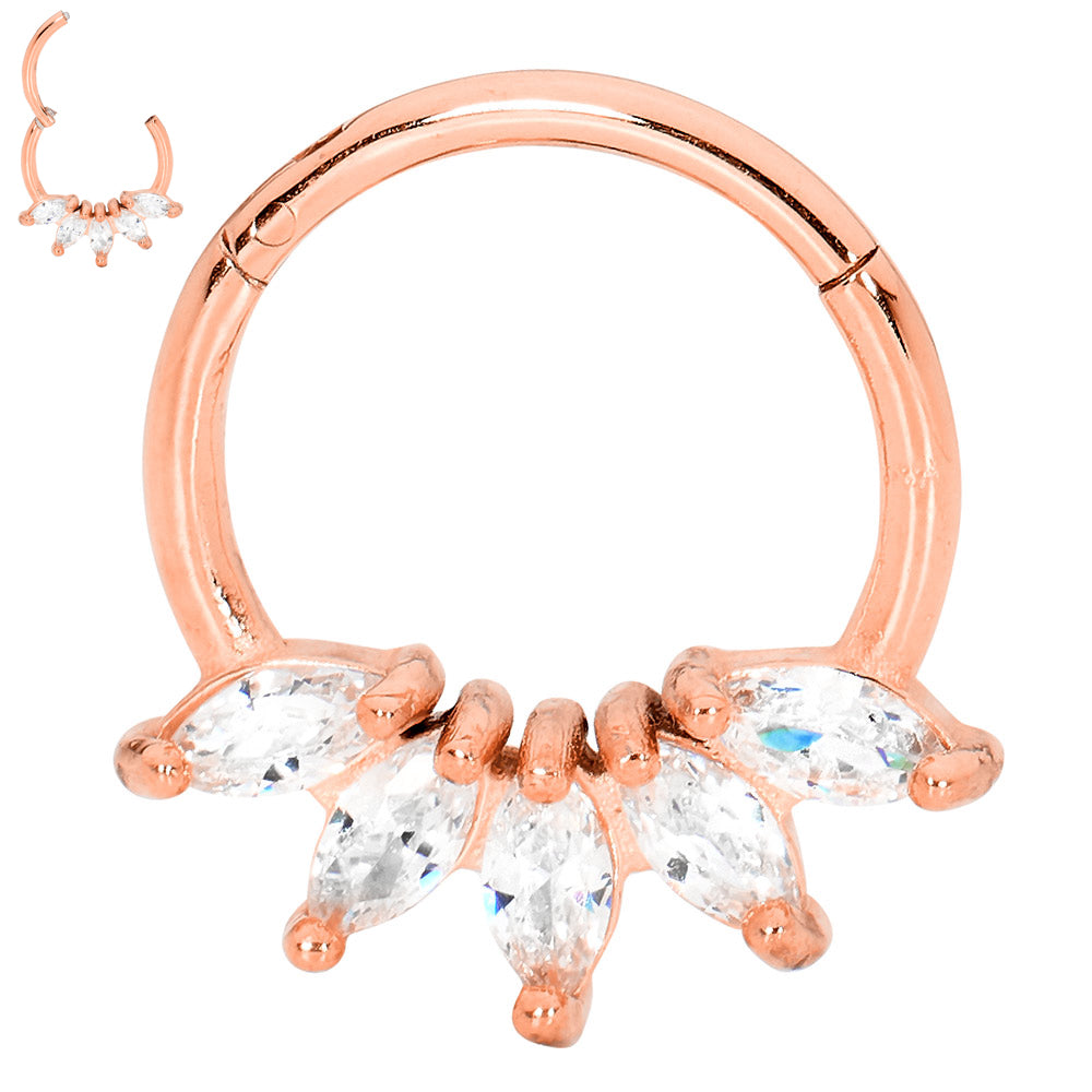 1 Pair Surgcial Steel 16G Marquise Gem Hinged Hoop Sleeper Earrings