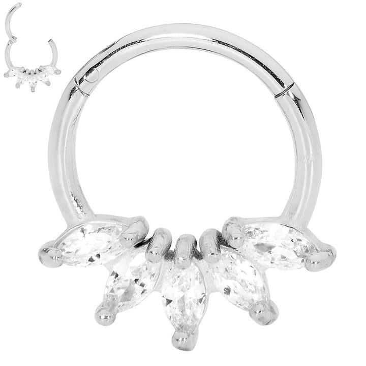 1 Pair Surgcial Steel 16G Marquise Gem Hinged Hoop Sleeper Earrings