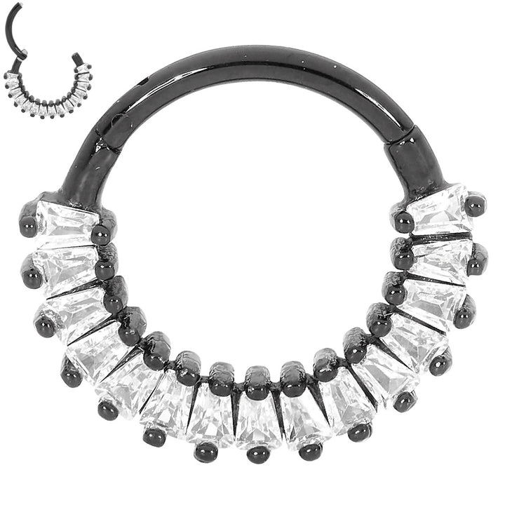 1 Pair Surgical Steel 16G Baguette Gem Hinged Hoop Sleeper Earrings