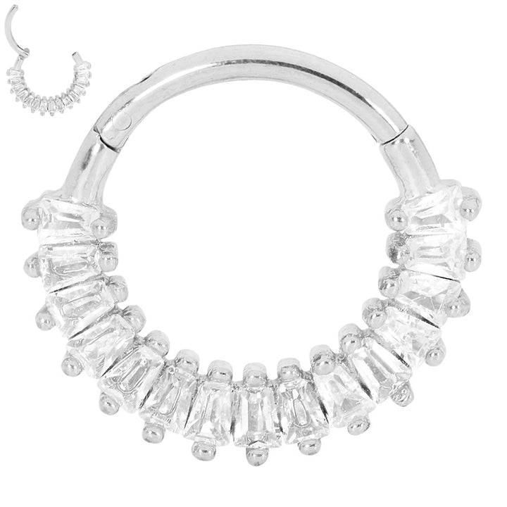 1 Pair Surgical Steel 16G Baguette Gem Hinged Hoop Sleeper Earrings