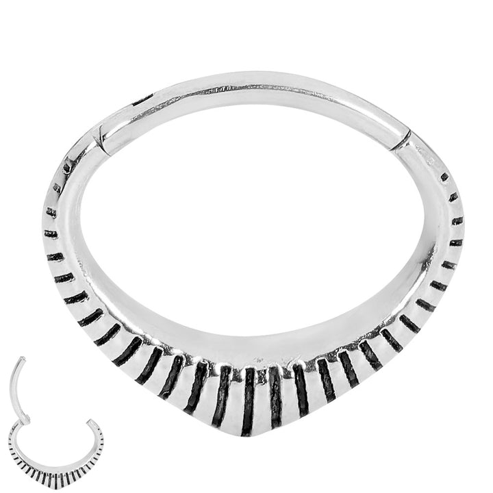 1 Pair Surgical Steel 16G Oval Ribbed Hinged Hoop Sleeper Earrings