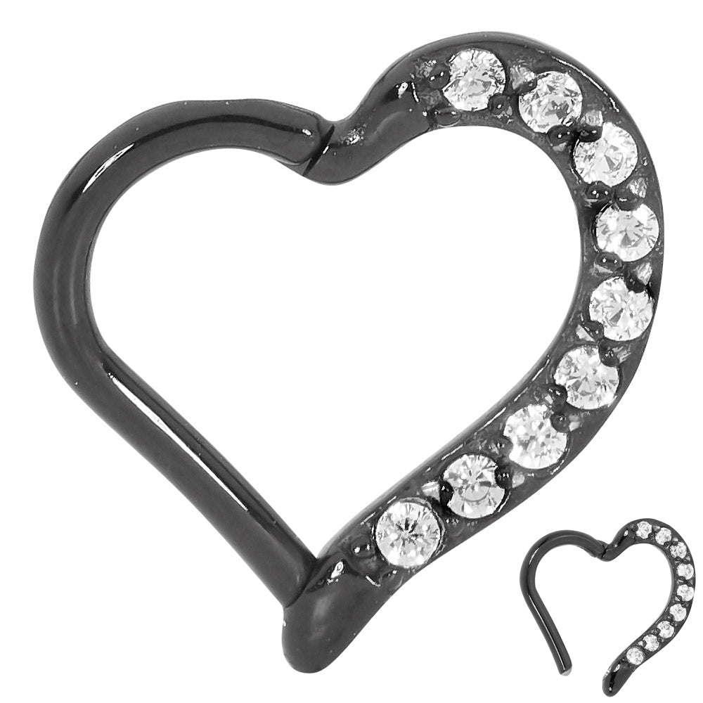 1 Pair Surgical Steel 16G Gem Heart Hinged Hoop Sleeper Earrings