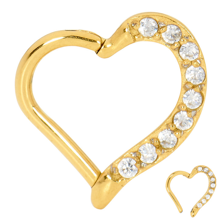 1 Pair Surgical Steel 16G Gem Heart Hinged Hoop Sleeper Earrings