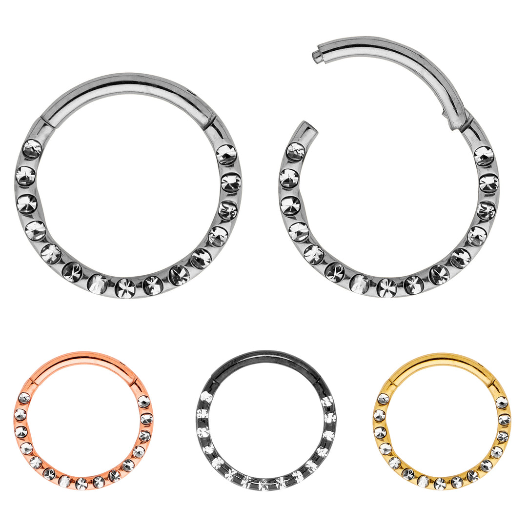 1 Pair 16G Titanium Multi Gem Punch Set Hinged Hoop Sleeper Earrings 6mm - 10mm
